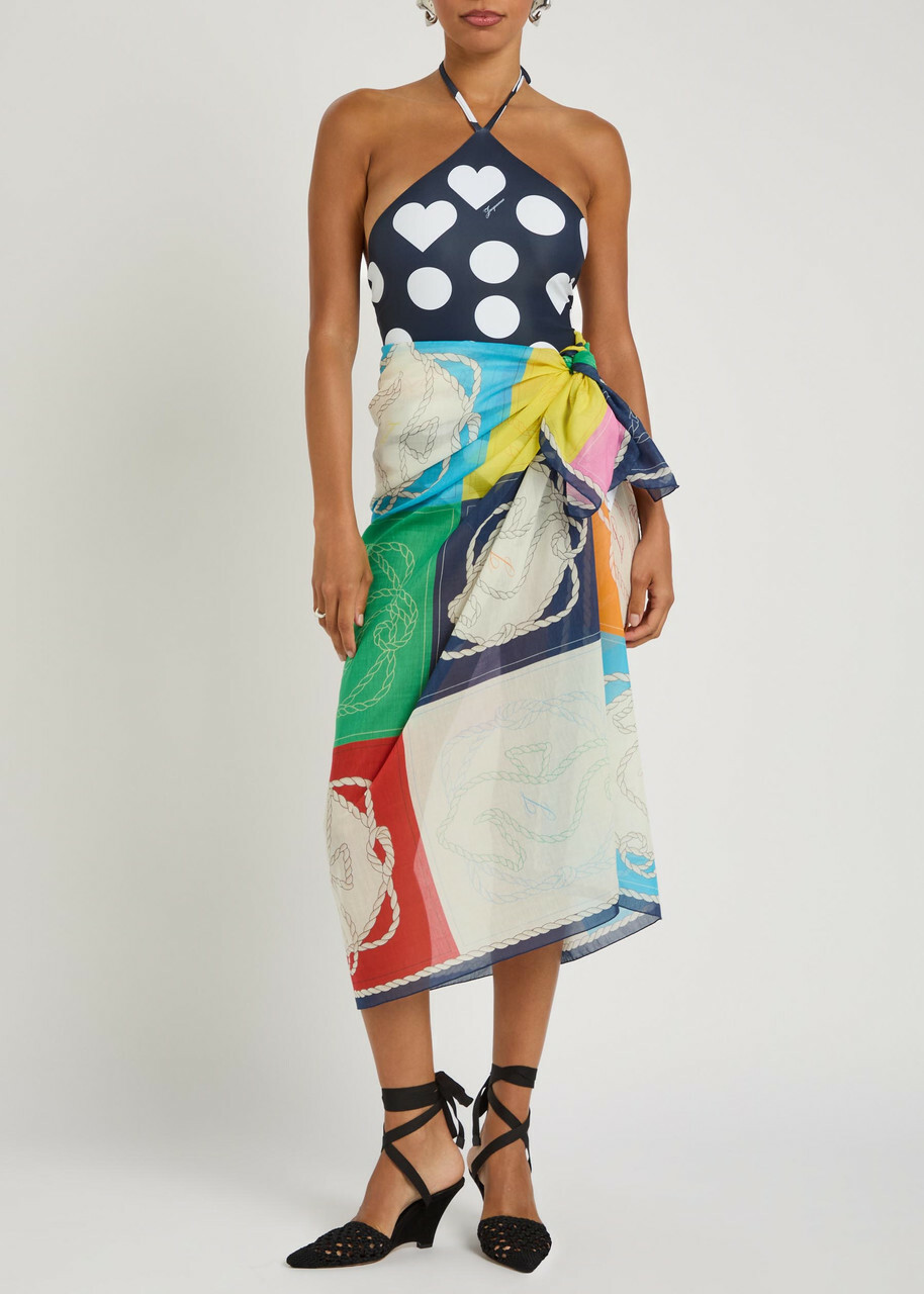 Jacquemus Le Pareo Hippocampe Printed Cotton and Silk-blend Sarong - Multicoloured 1 - One Size