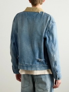 Maison Margiela - Distressed Corduroy-Trimmed Denim Jacket - Blue