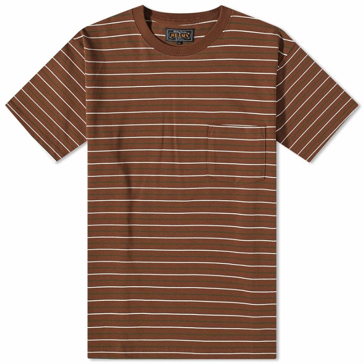 Photo: Beams Plus Men's Multi Stripe Pocket T-Shirt in Brown