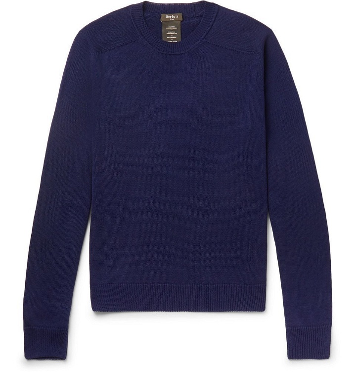 Photo: Berluti - Cotton and Mulberry Silk-Blend Sweater - Men - Navy
