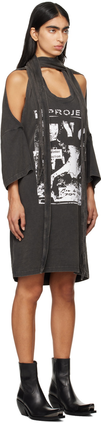 Y/Project Gray Multiscarf Rock Band Print Minidress