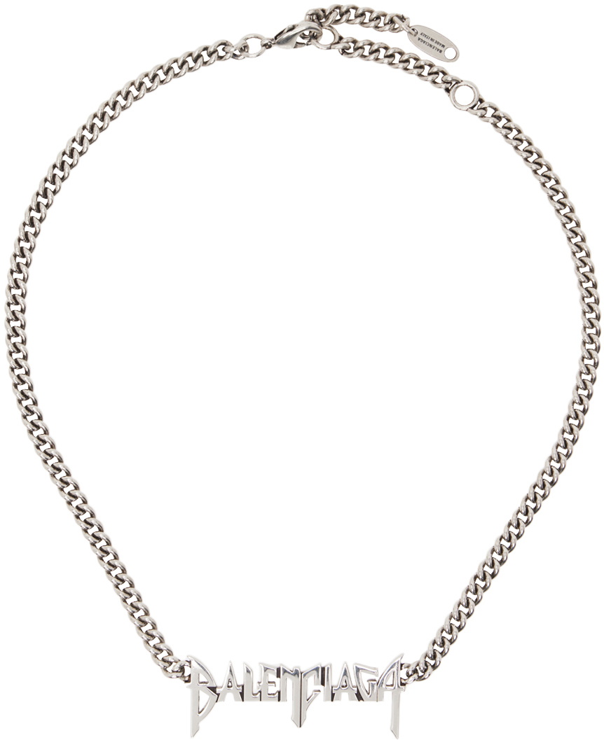 Balenciaga Gunmetal Typo Metal Necklace