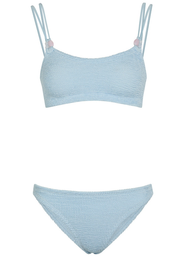 Photo: Hunza G Cassie Beaded Crinkle Bikini - Light Blue - One Size
