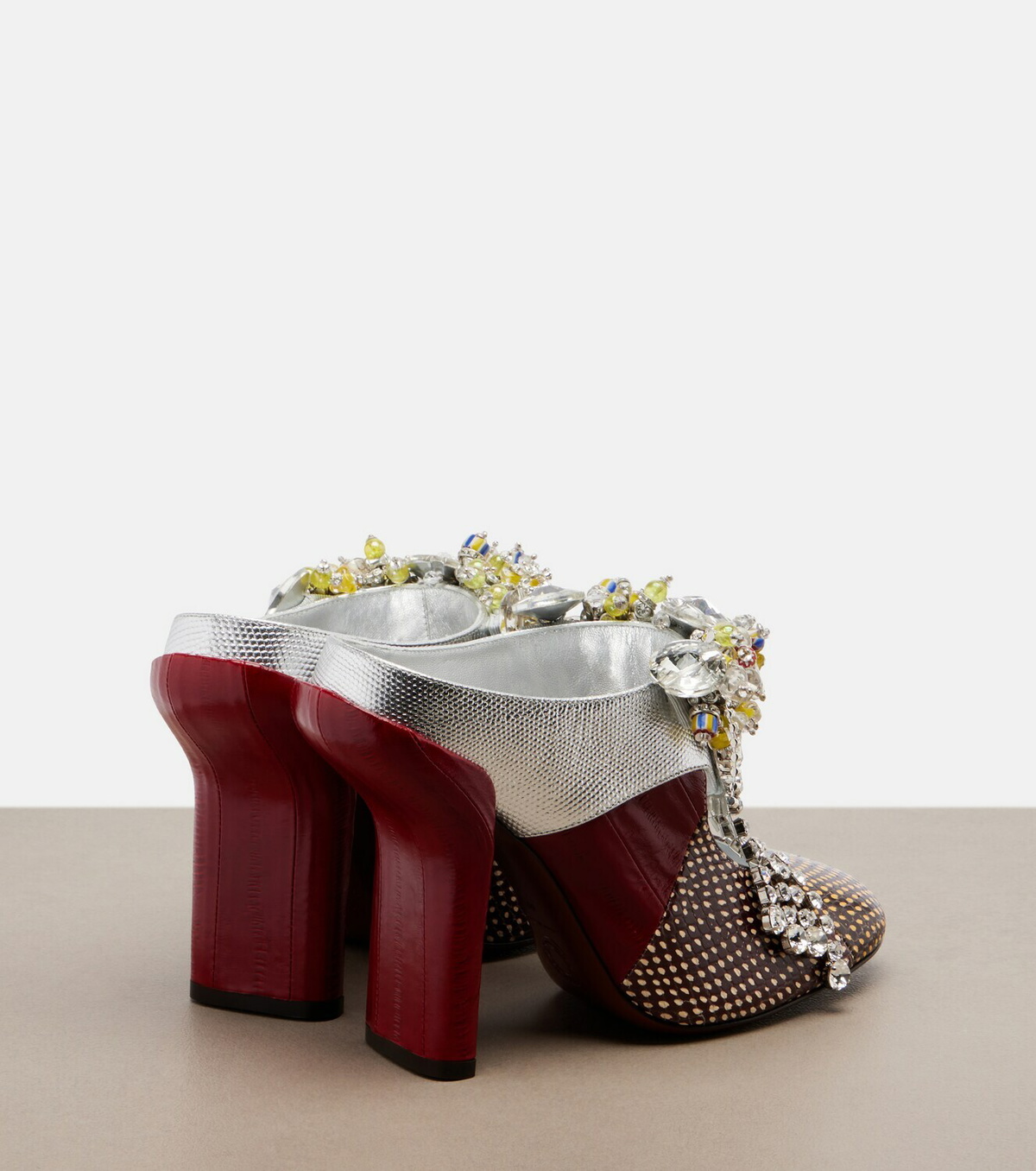 Dries Van Noten Embellished patchwork leather mules