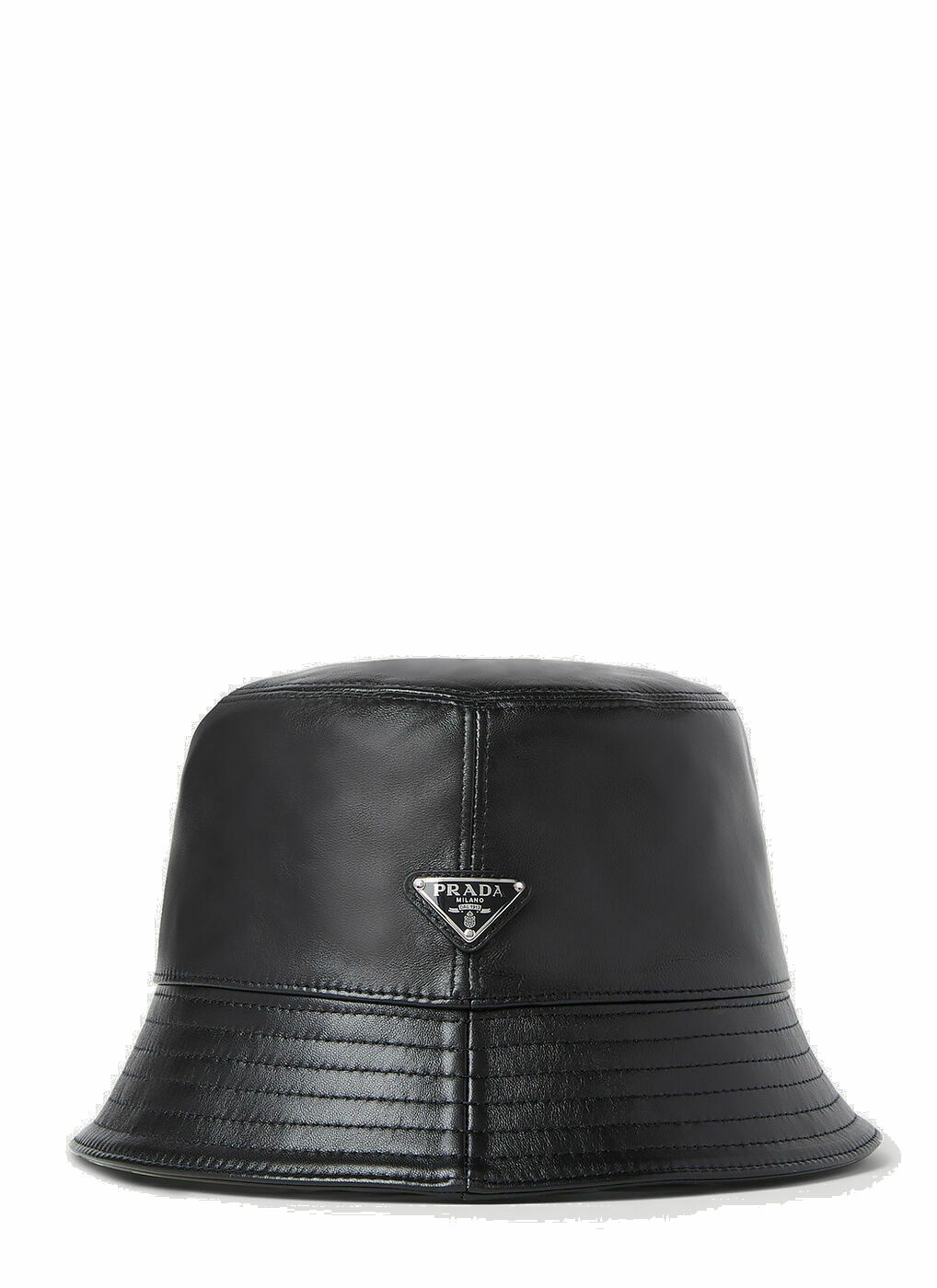 Photo: Prada Leather Logo Plaque Bucket Hat male Black