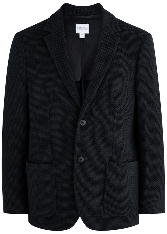Photo: Sunspel Waffle-knit Wool-blend Blazer Navy