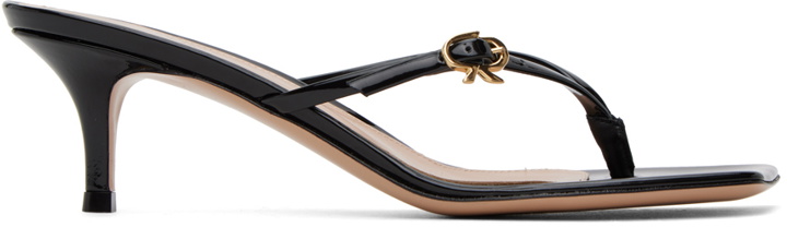 Photo: Gianvito Rossi Black Ribbon Thong Heeled Sandals