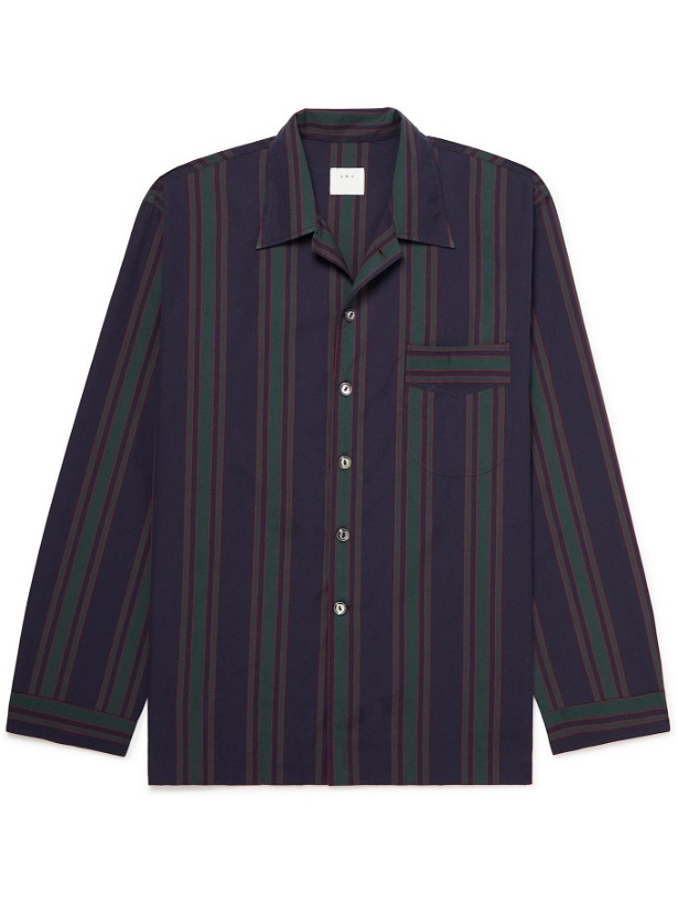 Photo: L.E.J - Camp-Collar Striped Cotton and Silk-Blend Shirt - Blue