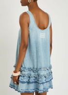 Ganni Frill Denim Mini Dress Light Blue
