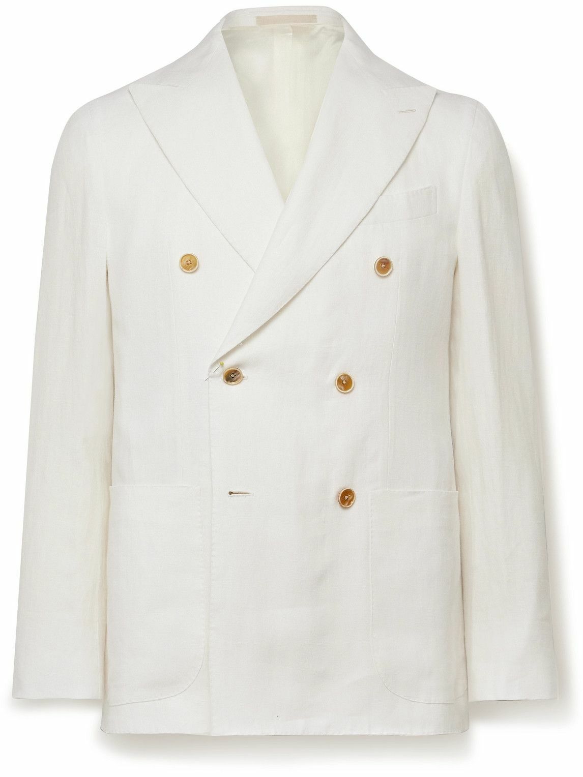 Caruso - Double-Breasted Linen Suit Jacket - White