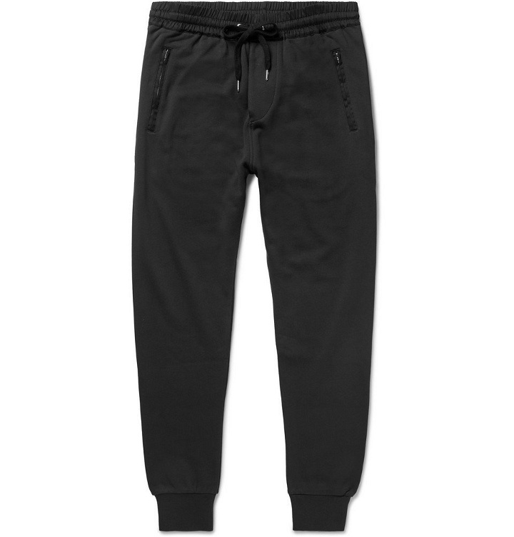 Photo: Burberry - Haleford Tapered Satin-Trimmed Loopback Cotton-Jersey Sweatpants - Men - Black
