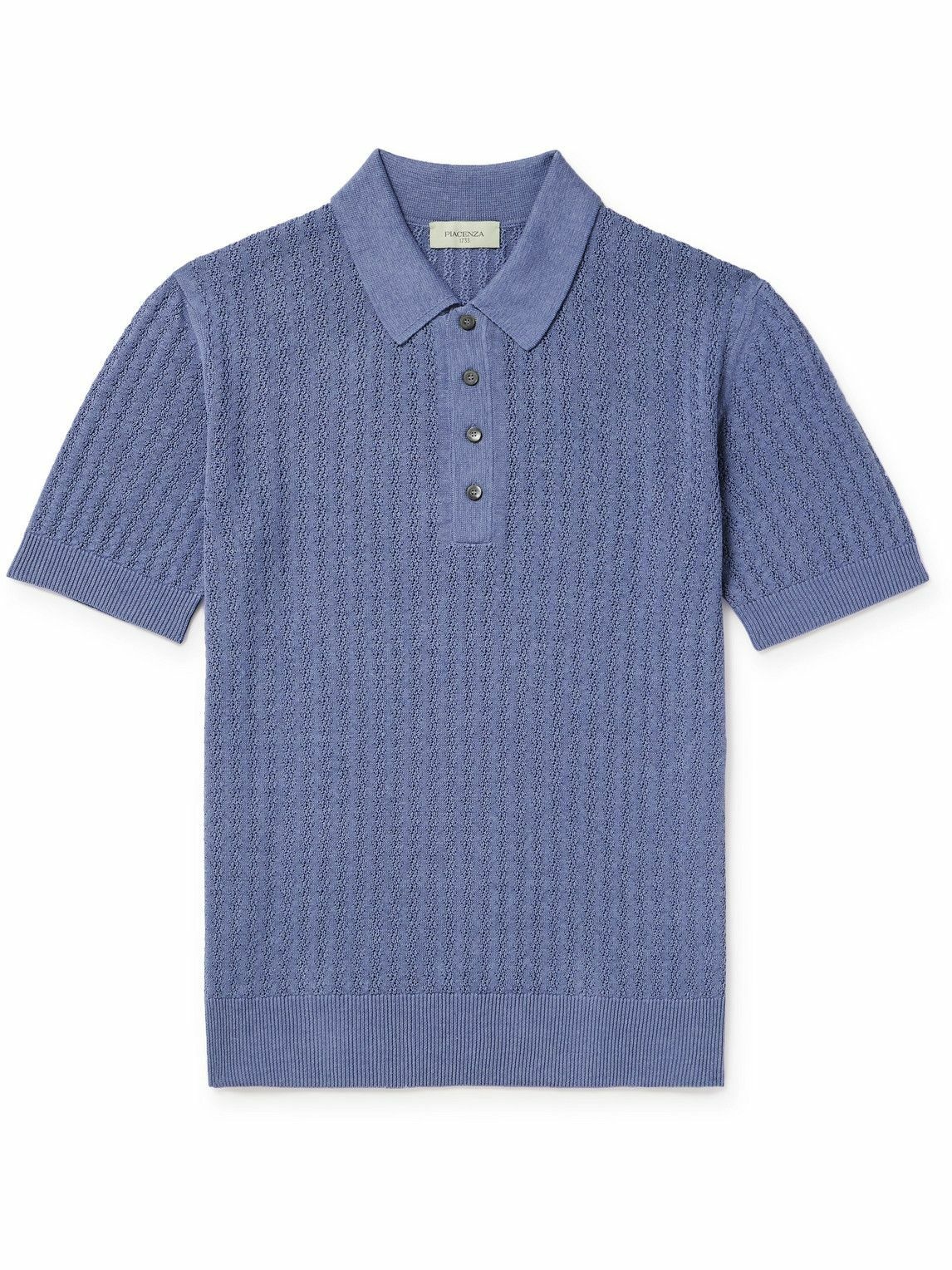 Photo: PIACENZA 1733 - Pointelle-Knit Silk and Linen-Blend Polo Shirt - Purple