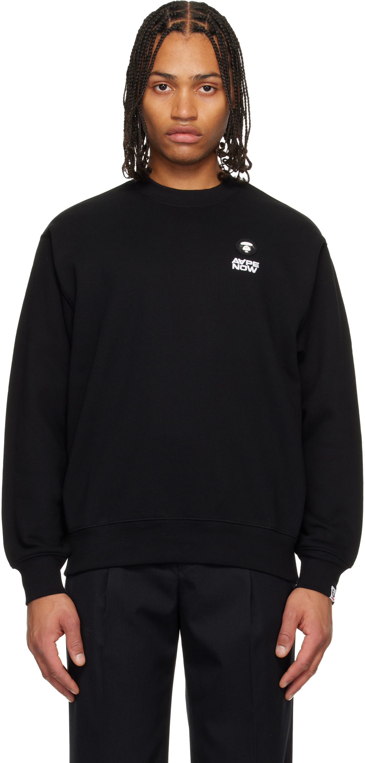 AAPE by A Bathing Ape Black 'AAPENOW' Moonface Crew Neck Sweatshirt