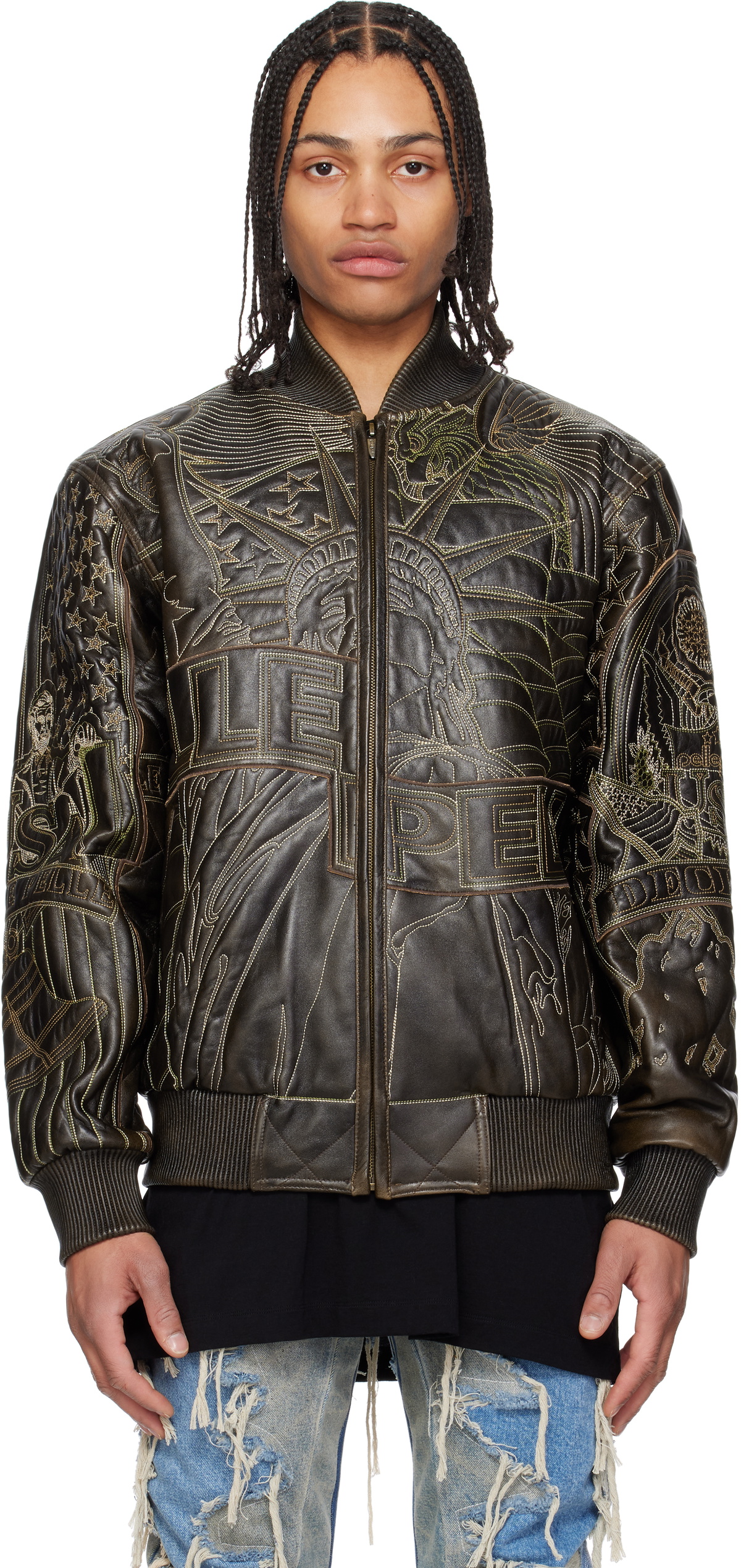 Who Decides War Brown Pelle Pelle Edition Monument Leather Jacket