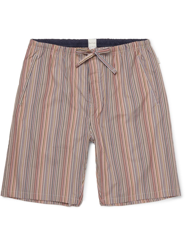 Photo: PAUL SMITH - Striped Cotton Drawstring Pyjama Shorts - Brown