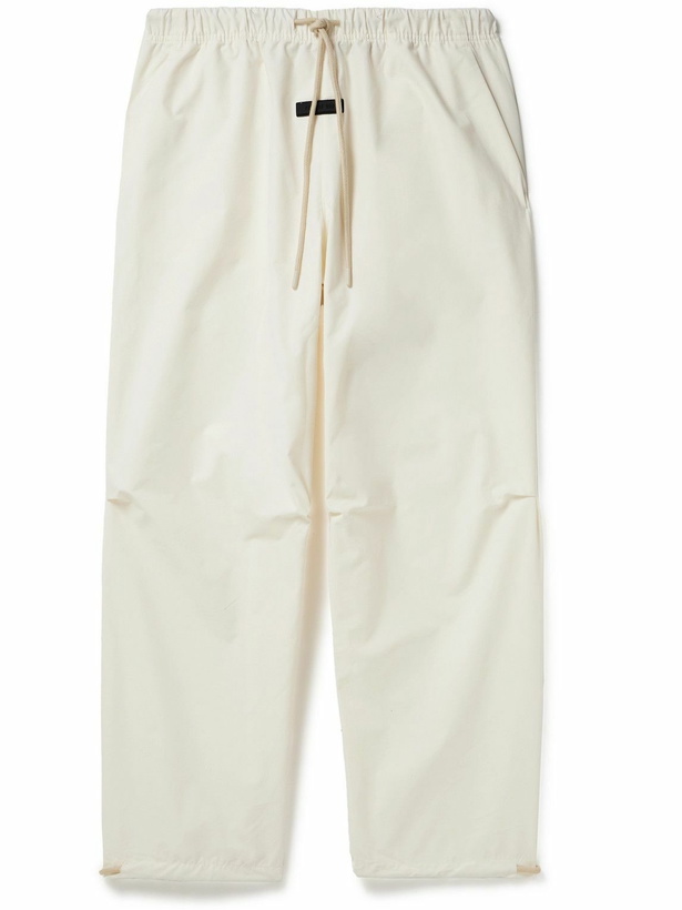 Photo: FEAR OF GOD ESSENTIALS - Straight-Leg Logo-Appliquéd Cotton-Blend Drawstring Trousers - White