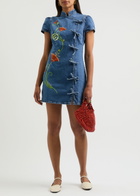 Kitri Harlow Floral-embroidered Denim Mini Dress