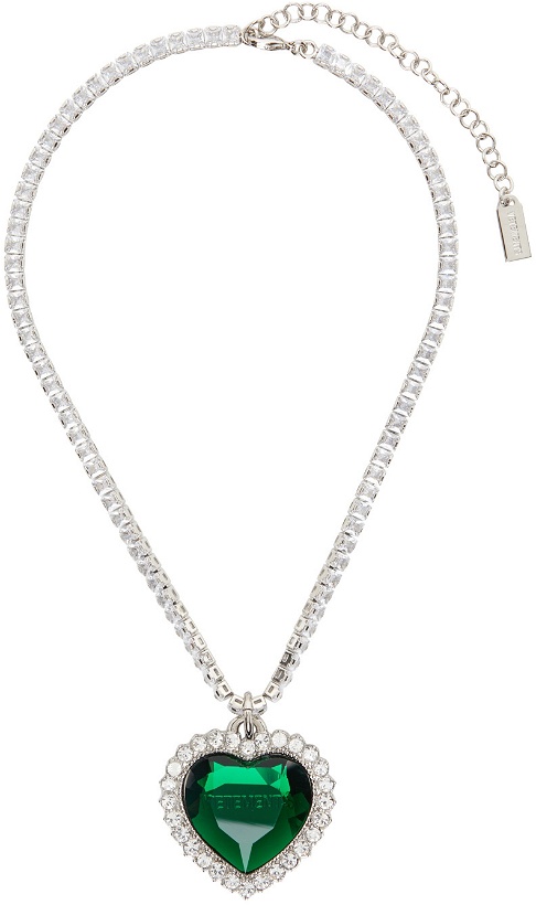 Photo: VETEMENTS Silver & Green Crystal Heart Necklace