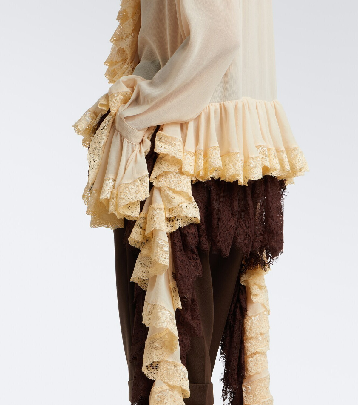 Xu Zhi Ruffled lace-trimmed chiffon blouse