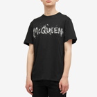 Alexander McQueen Men's Waxed Floral Graffiti Print T-Shirt in Black/Grey