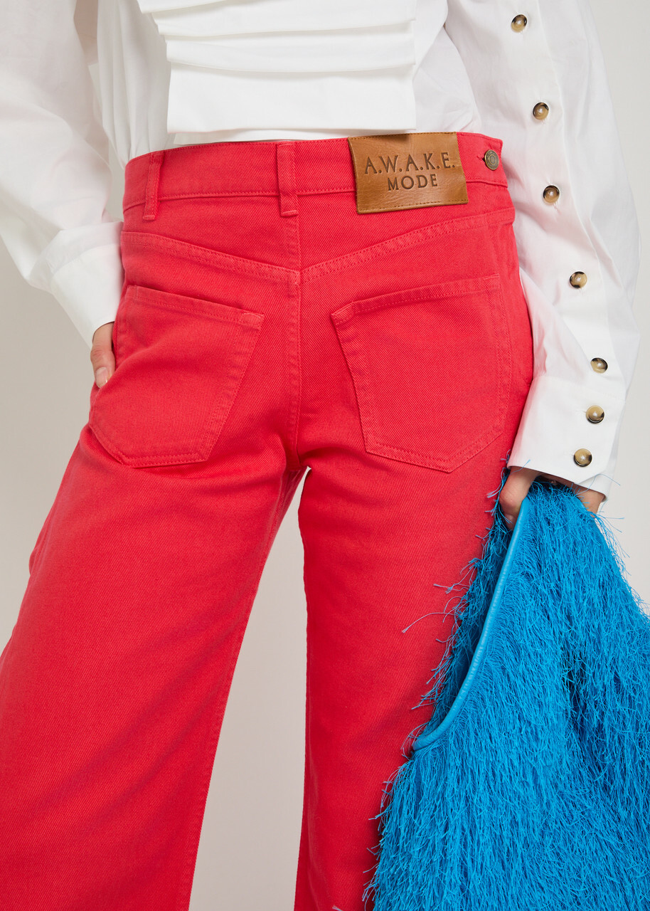 A.W.A.K.E Mode Mirrored Effect Barrel-leg Denim Jeans Red
