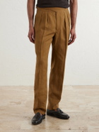 Rubinacci - Manny Straight-Leg Pleated Linen Trousers - Brown
