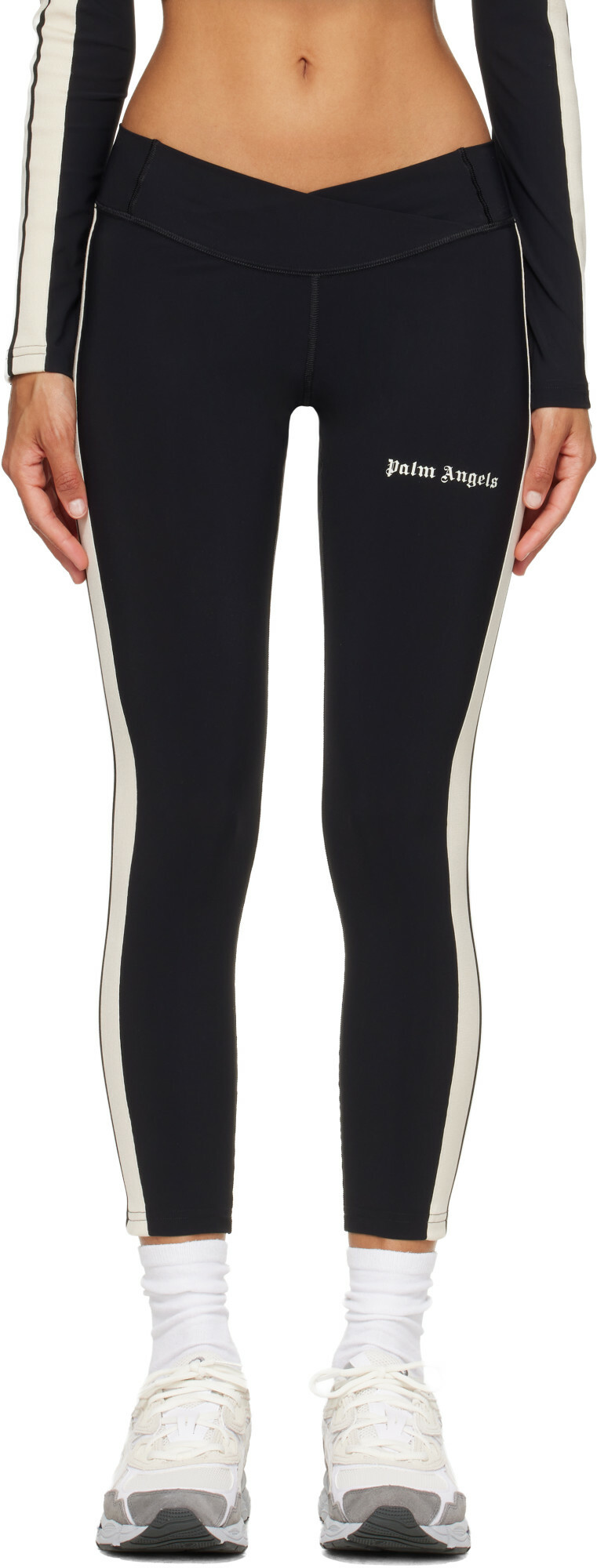 ウォーキング・ランニングウェア PALMANGELS Palm Angels Black Jacquard Leggings Palm Angels