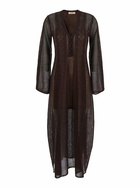 TwinSet Brown Dress With V-neck And Knitted Design With All-over Embroidery In Fabric Woman