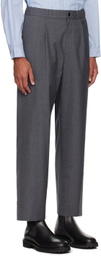 ATON Gray Wide Easy Tropical Wool Trousers