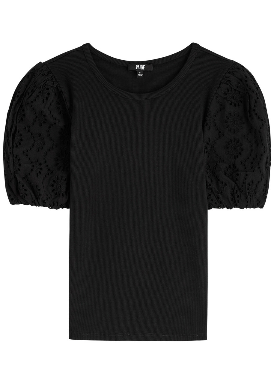 Paige Marina Ribbed Stretch-cotton top Black