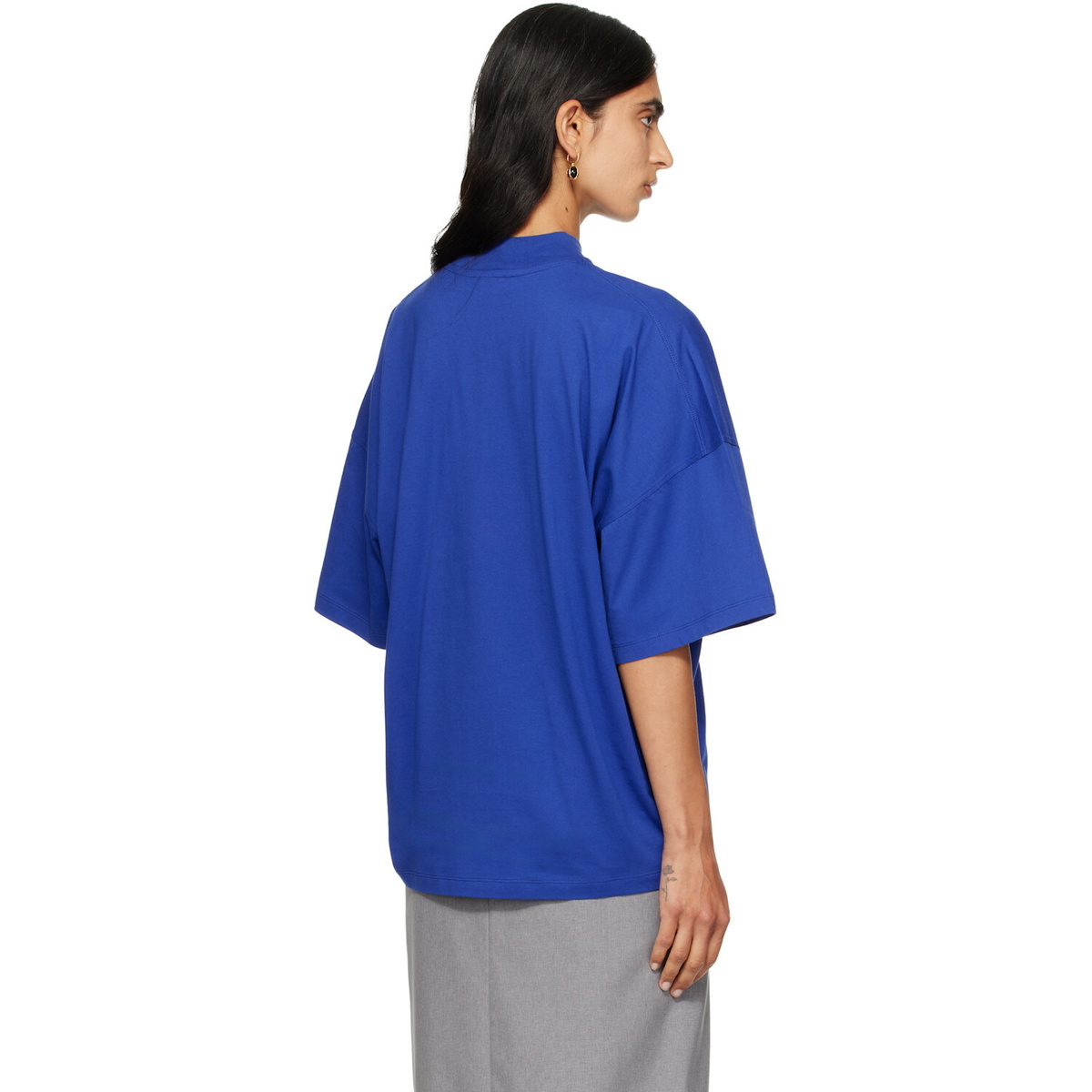 Jil Sander Blue Cotton Mock-Neck T-shirt