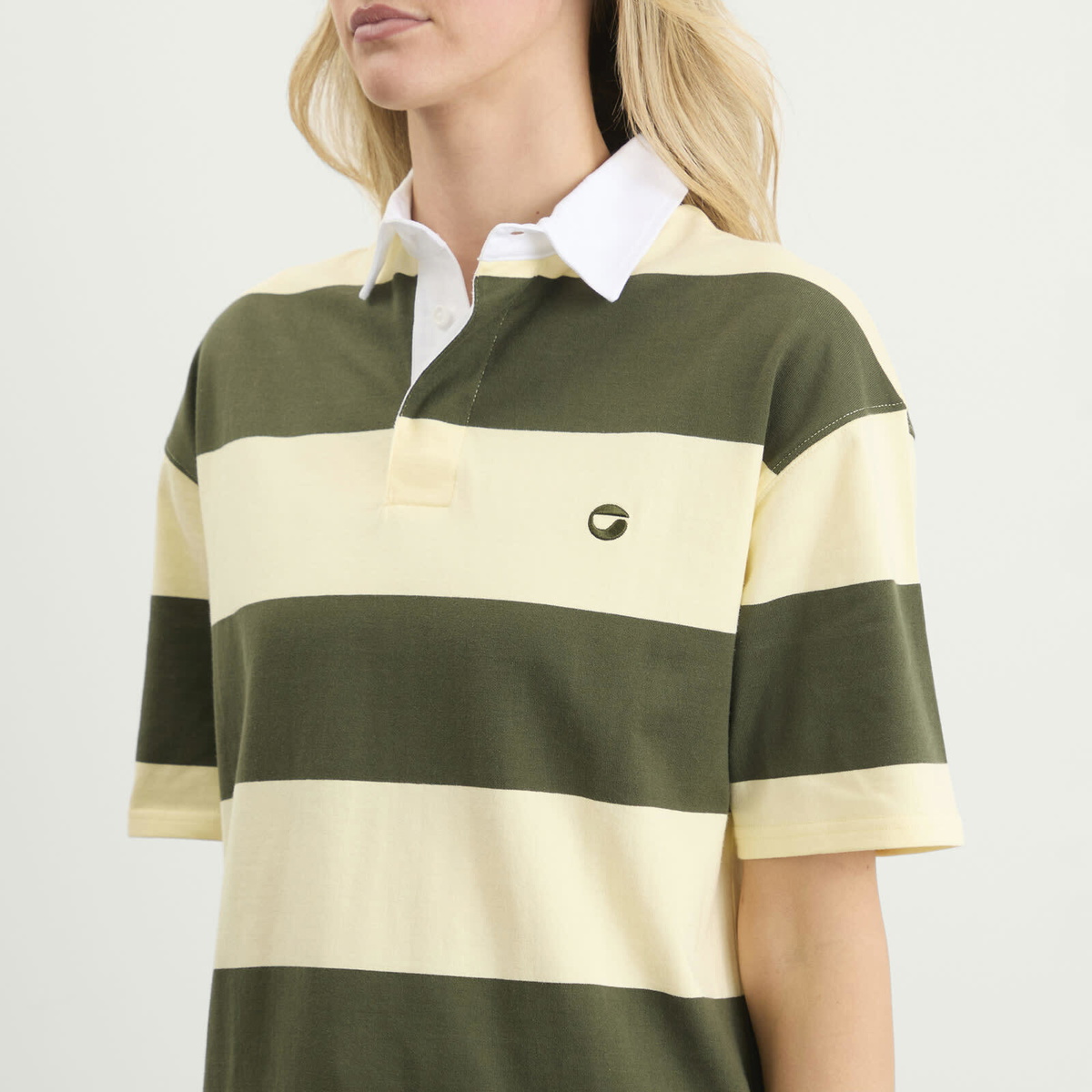 Coperni Women's Striped Polo Top in Green Yellow