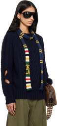 Stefan Cooke Navy Slashed Cable Sweater