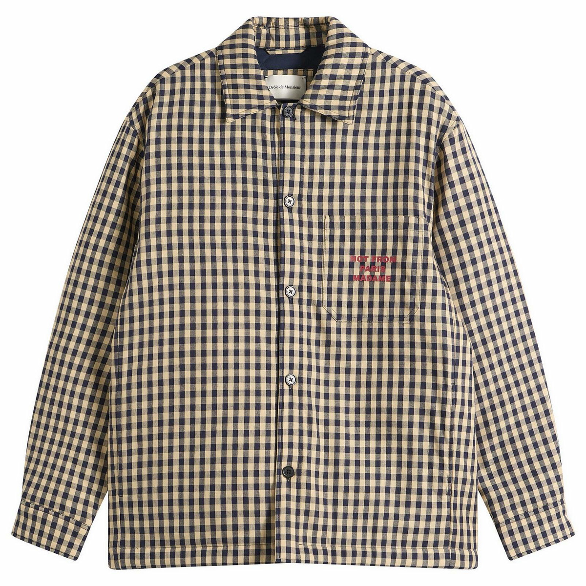 Drôle de Monsieur Men's Check Overshirt With Slogan in Beige