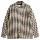 Drôle de Monsieur Men's Check Overshirt With Slogan in Beige