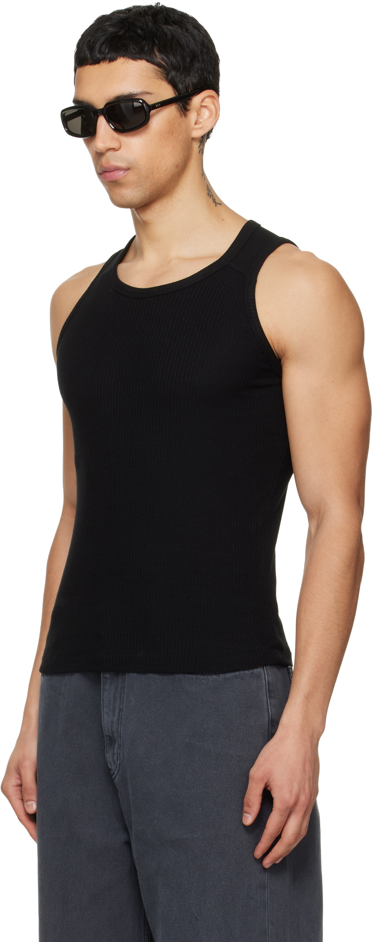 TONYWACK Black Silk Lyocell Rib Tank Top