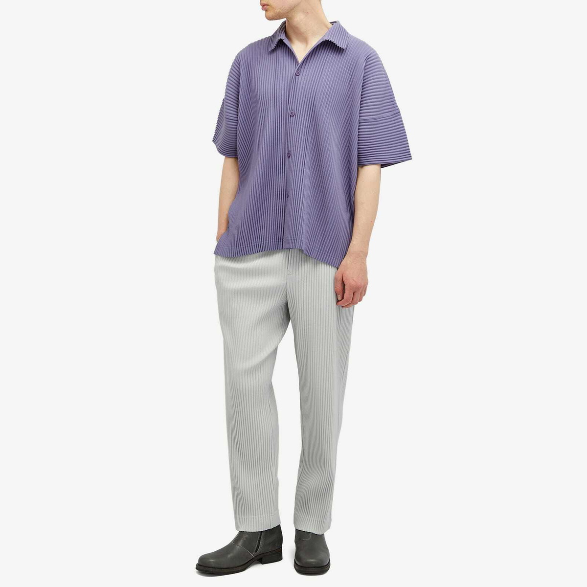 Homme Plissé Issey Miyake Men's Pleated Vacation Shirt in Purple