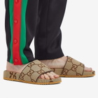 Gucci Men's Sideline Jumbo GG Jacquard Slide in Camel