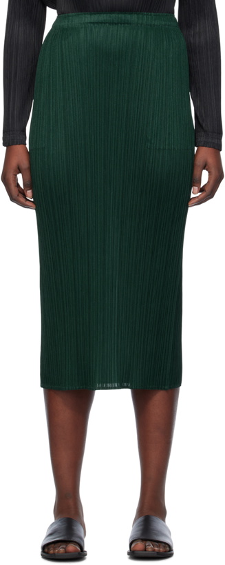 Photo: Pleats Please Issey Miyake Green Basics Midi Skirt