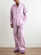 TEKLA - Birkenstock Straight-Leg Pleated Striped Organic Cotton-Poplin Pyjama Bottom - Purple