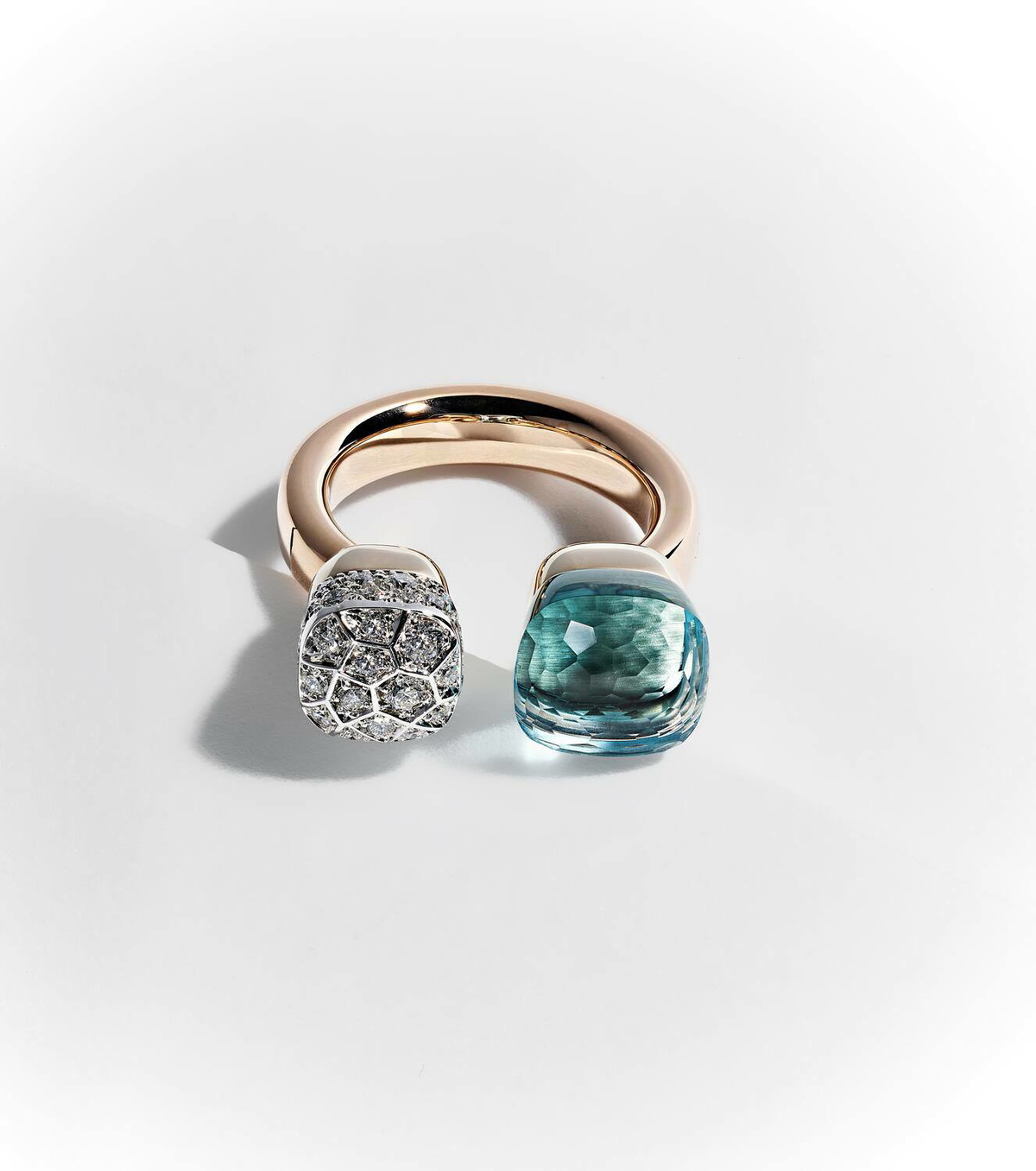 Pomellato Nudo 18kt rose and white gold ring with topaz and diamonds