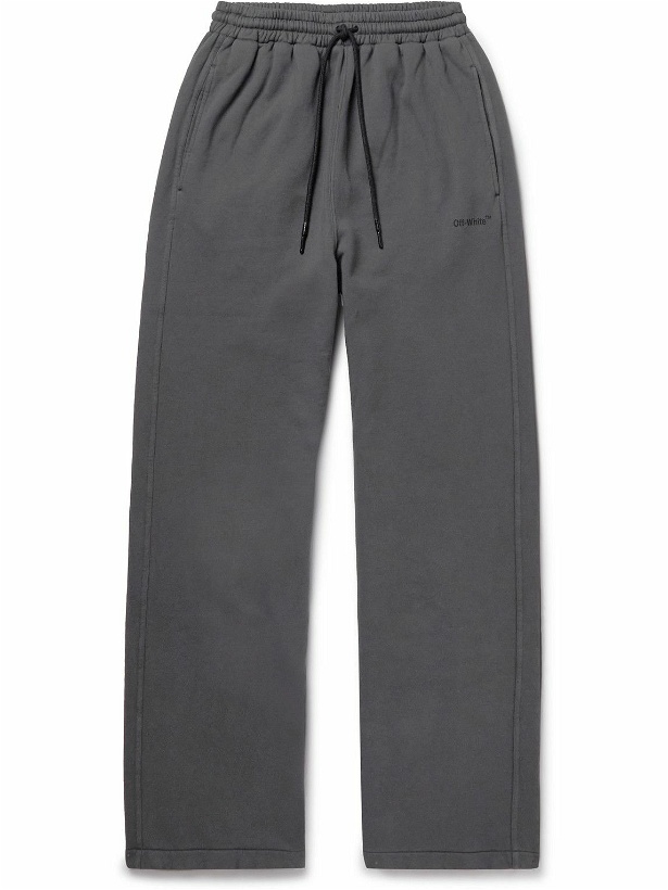 Photo: Off-White - Straight-Leg Logo-Print Cotton-Jersey Sweatpants - Gray