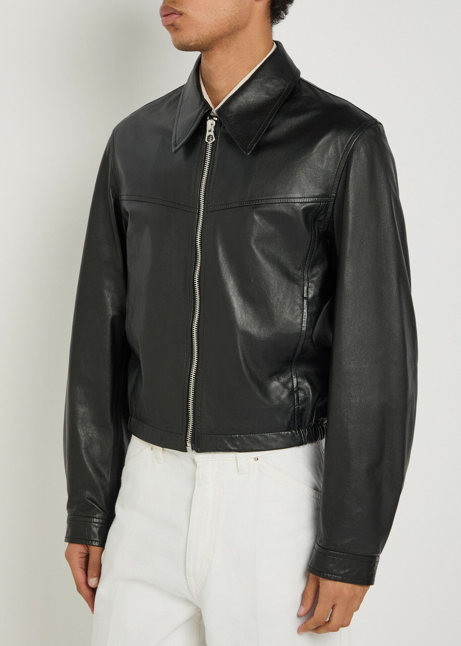 Lemaire Leather Biker Jacket Black