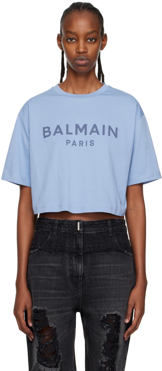 Balmain Blue Cropped T-Shirt Balmain