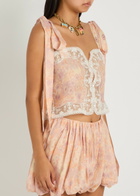 Chloe Floral-print Lace-trim Silk top Multicoloured