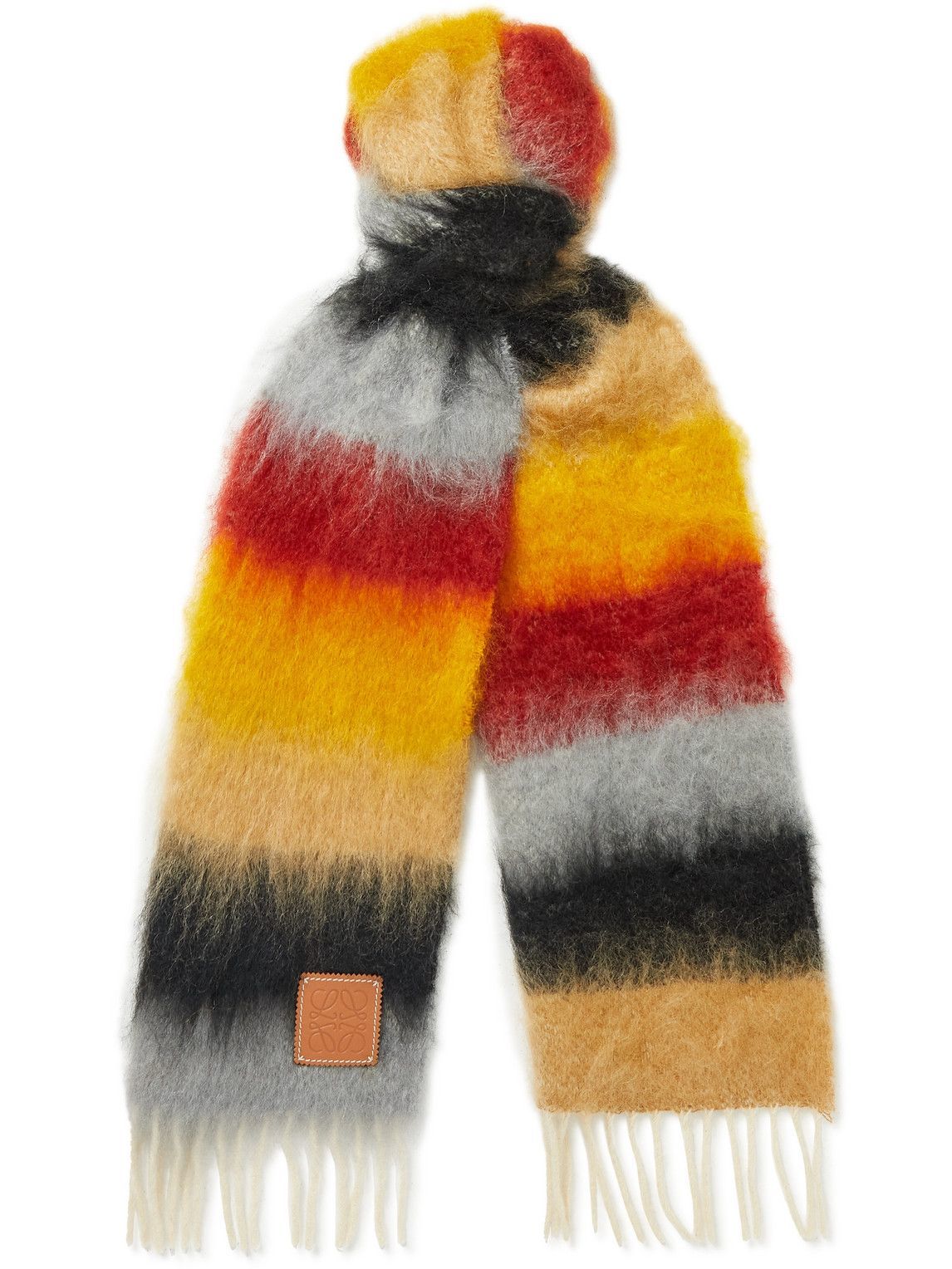 Loewe - Fringed Striped Logo-Embroidered Mohair and Wool-Blend