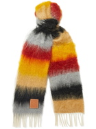 Loewe - Fringed Striped Logo-Embroidered Mohair and Wool-Blend Scarf