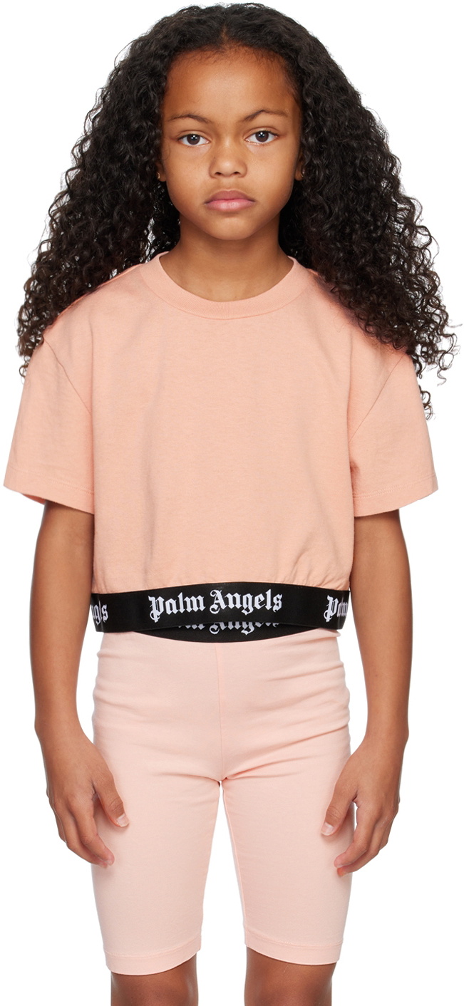 Palm Angels Kids Pink Cropped T-Shirt Palm Angels