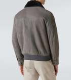 Brioni Shearling-trimmed suede bomber jacket