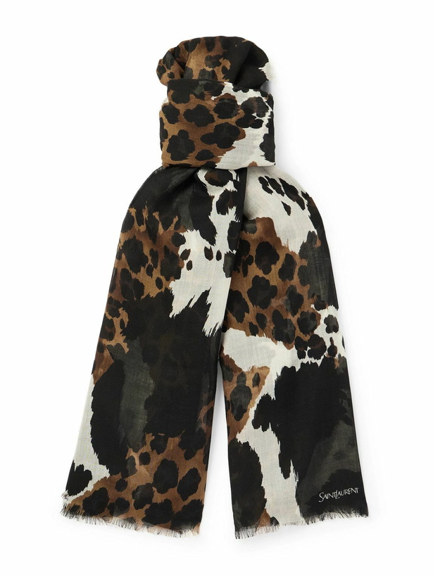 Photo: SAINT LAURENT - Frayed Printed Wool Scarf